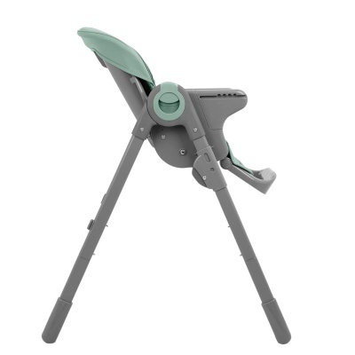 Cadeira alta para bebé cinza com detalhes verde-água em fundo branco