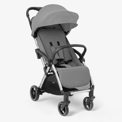 Carrinho de bebé cinzento com capota ajustável e rodas de plástico