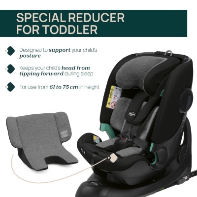 Cadeira auto infantil Chicco preta e cinzenta com redutor especial para crianças