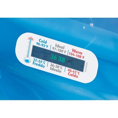 termómetro digital com indicação de temperatura em azul