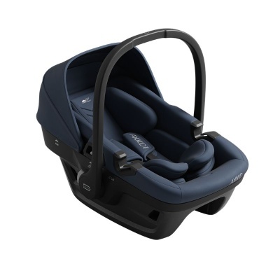 Cadeira auto para bebé azul escuro AXKID EDGE com base preta e alça de transporte