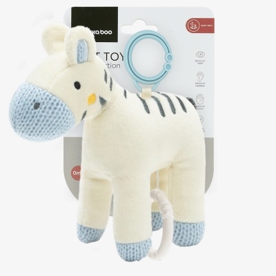Pelúcia de zebra creme e azul para bebé com anel para pendurar
