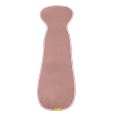 Toalha ou fralda rosa com borda branca e etiqueta amarela