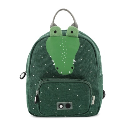 Mochila infantil verde com cabeça de crocodilo