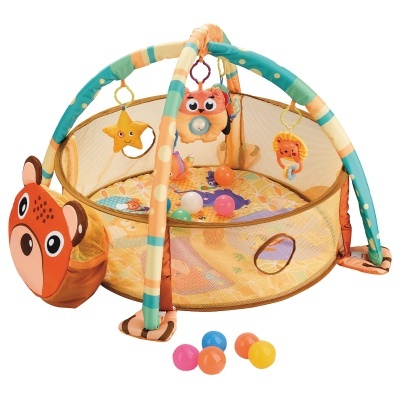 Tapete de atividades para bebés com brinquedos pendurados e bolas coloridas