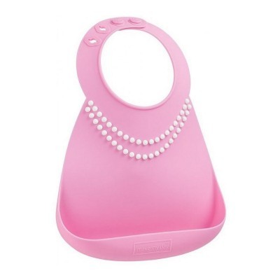 Babete de silicone rosa com padrão e bolso coletor