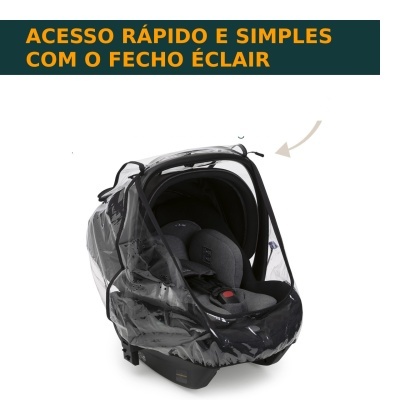 cadeira auto para bebé cinza com capa protetora transparente