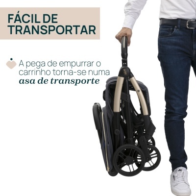 Carrinho de bebé dobrável e fácil de transportar com pega preta