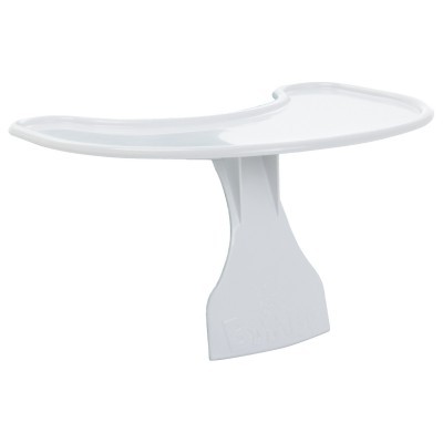 Mesa de apoio branca em plástico com formato curvo