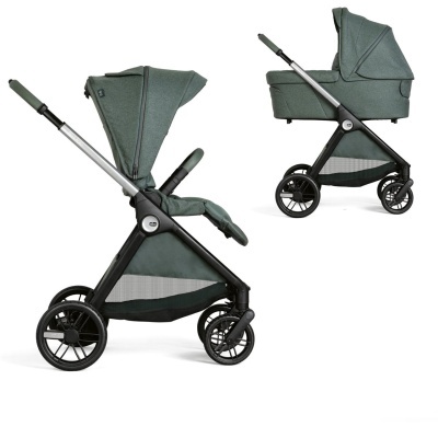Carrinho de bebé Chicco verde escuro com estrutura preta e rodas negras
