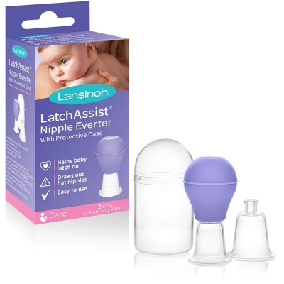 Kit Lansinoh LatchAssist Nipple Everter roxo e transparente com embalagem