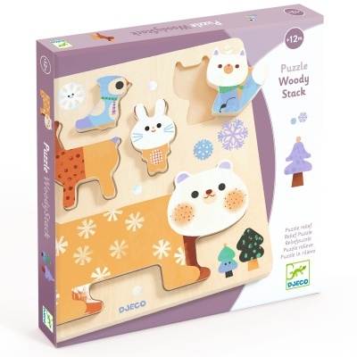 Caixa de quebra-cabeças de madeira com peças de animais coloridos para crianças a partir de 12 meses.