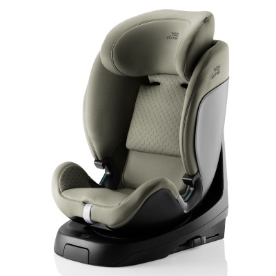 Cadeira auto infantil cinza acolchoada com base preta e logotipo Britax Römer