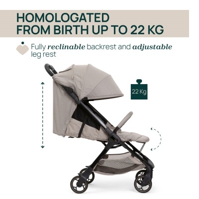 Carrinho de bebé cinza com capota e assento reclinável
