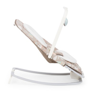 Cadeira reclinável para bebé cinza e bege com brinquedo azul