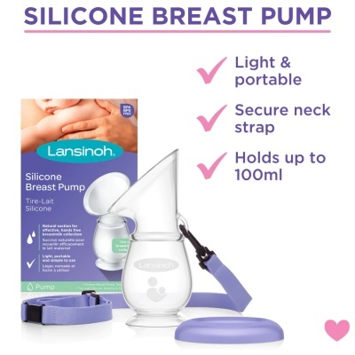Bomba de peito em silicone com alça lilás e embalagem