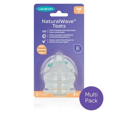 Embalagem com 2 bicos naturais transparentes Lansinoh NaturalWave para biberão