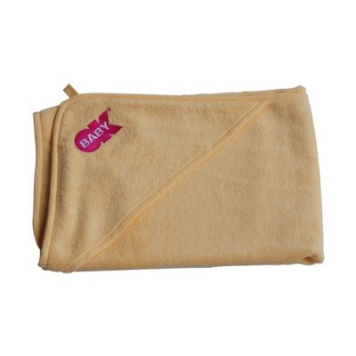 Toalha de bebé amarela clara com capuz e bordado rosa BABY