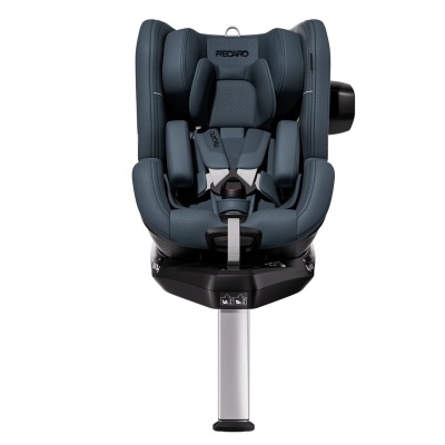 Cadeira auto azul escuro RECARO com cintos acolchoados e suporte de metal prateado