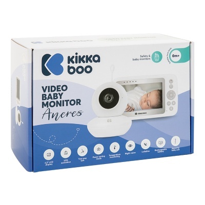 Embalagem do monitor de bebé Kikka Boo Video Baby Monitor Aneres com foto do dispositivo e bebé no ecrã