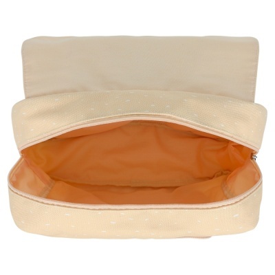 Bolsa cremosa pequena aberta com interior laranja