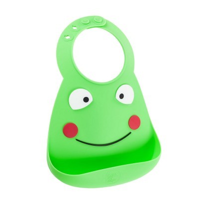 Babeiro verde de silicone em forma de rã com bolso