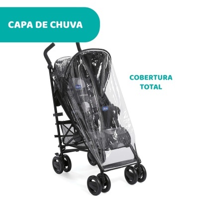 Capa de chuva transparente para carrinho de bebé preto com cobertura total