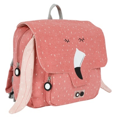 Mochila rosa infantil com formato de elefante e pontos brancos
