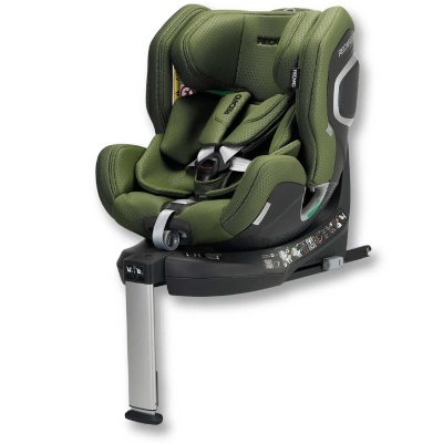 Cadeira auto verde para bebé/criança com estrutura preta e suporte metálico
