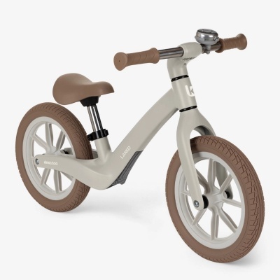 Bicicleta infantil sem pedais bege com pneus e selim marrons