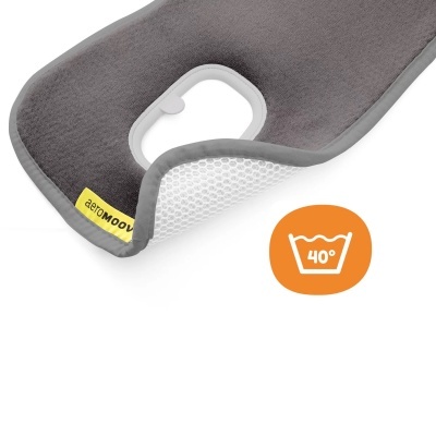 Tapete cinzento com recorte, etiqueta aeromoov e símbolo lavagem 40ºC