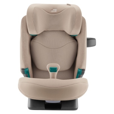 Cadeira auto infantil bege com acolchoamento e marca britax römer