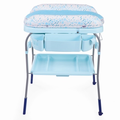 Muda-fraldas azul com almofada e compartimentos