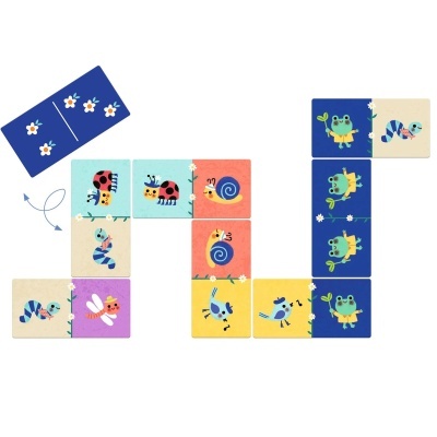 Peças de dominó com desenhos de animais coloridos e fundo colorido