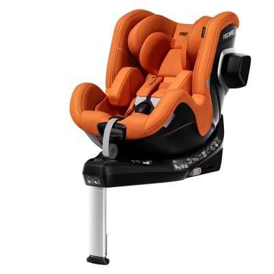 Cadeira auto para criança Recaro laranja com base preta e suporte ajustável branco