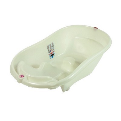 Banheira de bebé creme em plástico com design anatómico e etiqueta interior