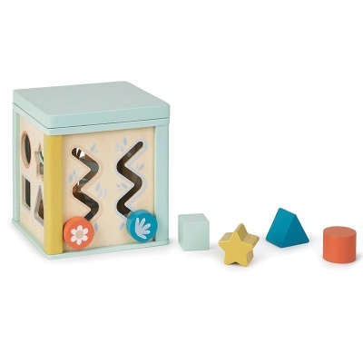 Brinquedo educativo de madeira colorido com formas geométricas