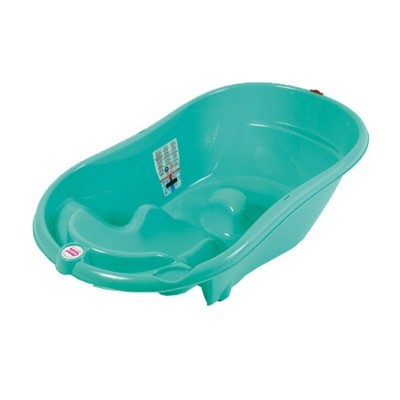 Banheira de plástico azul-turquesa para bebé com forma anatómica