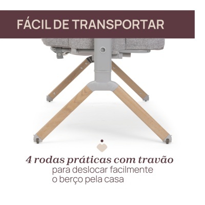 Parte inferior de berço com 4 rodas e travão para fácil transporte
