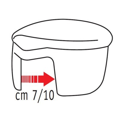 Desenho de estojo com tampa e seta vermelha com indicação cm 7/10