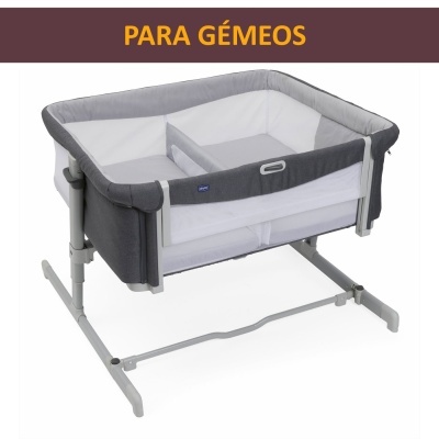 Berço duplo para gémeos cinza da Chicco com estrutura metálica cinza