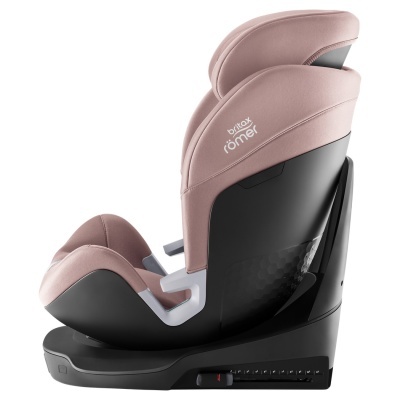 Cadeira auto para criança rosa com base preta e detalhes cinza