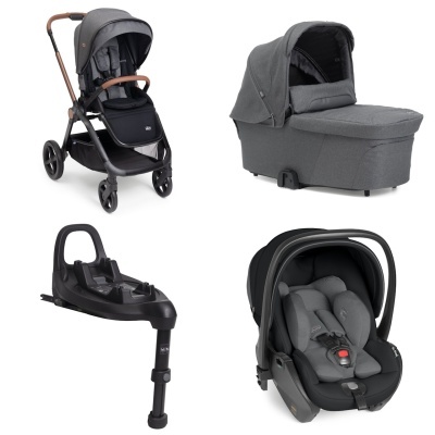 Conjunto de carrinho, alcofa, base de fixação e cadeira auto para bebé