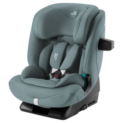 Cadeira auto Britax Römer azul esverdeado com cinto de cinco pontos e base preta