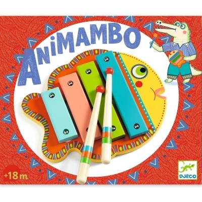 Jogo musical Animambo Djeco xilofone em madeira colorido com baquetas para crianças