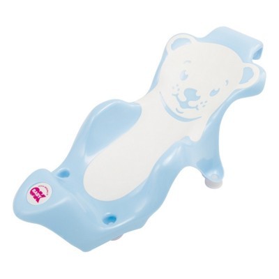 Recipiente de banho para bebé azul claro com padrão de urso branco