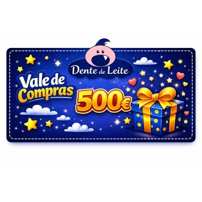 Vale de compras 500€ com estrelas, caixa de presente e logótipo Dente de Leite