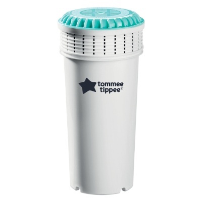 Filtro de água branco com tampa azul-turquesa da marca tommee tippee
