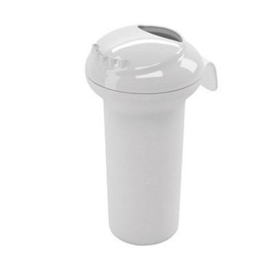 Recipiente cilíndrico branco com tampa plástica para despejar líquidos
