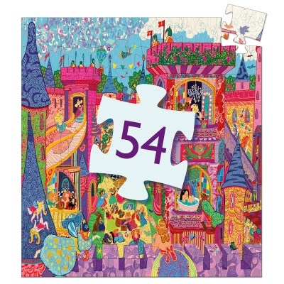 Puzzle colorido de castelo de conto de fadas com número 54 na peça solta